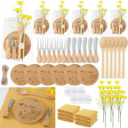 6 Sets Bee Baby Shower Prizes for Game Winners, Round Bamboo Cheese Board Gift Set with Yellow Daisy Towel Tag for Bridal Shower Wedding Guest Favors by JIETING