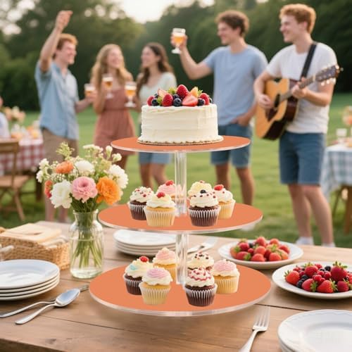 J JOYSAY Orange Pattern Acrylic Cupcake Stand 3 Tier Dessert Table Display Set Clear Cake Stands for Wedding Party Baby Shower Decorations Easy Assembly Pastry Tower - Image 6