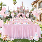 Pink Tablecloths for 8 Foot Rectangle Tables Tulle Tablecloth Light Pink Table Cloth Rectangle 8ft Stretch Spandex Table Cover for Baby Shower Girls Birthday Party Wedding Banquet Desk Table Skirt - Image 3