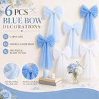 6PCS Large Blue Bows for Backdrop Cute Giant Mesh Bows Hanging Wall Decor - Image 3