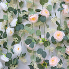 MAKHOT 2 Pcs Pink 6.6Ft Artificial Eucalyptus Flower Garland with Fake Rose Flower Vine Seeded Eucalyptus Leaves Greenery Garland for Wedding Table Backdrop Party Centerpiece Room Decor (Pink) - Image 2