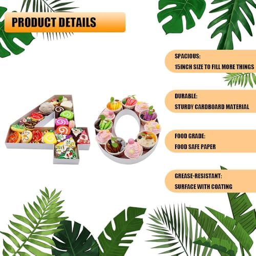 15in Cardboard Number Shape Box Fillable Tray, Food Charcuterie Board, Cupcake Sweet Party Decor (Number 40) - Image 4