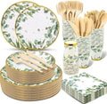 350 Pcs Sage Green Party Plates and Cups Sets,Disposable Paper Dinnerware by KisSealed