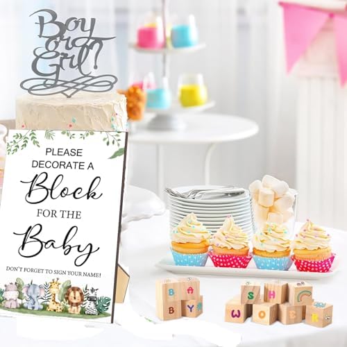 97 Pcs Baby Shower Game Sign Set Includes Decorative Square Signs 56 DIY Blank Wooden Blocks 20 Fabric Pens Baby Shower Game Prizes - Image 5