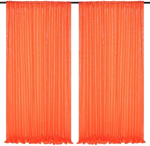 Orange Glitter Sequin Backdrop Curtains 2 Pcs 5FTx10FT Baby Shower Party Backdrop for Boy Gorgeous Photography Fabric Drapes by SoarDream