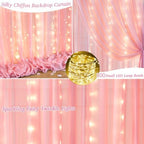 10ft x 10ft Baby Pink Backdrop Curtain with Lights String for Parties,2 Panels Sheer Tulle Curtain Wedding Photo Backdrop with Lights for Baby Shower Birthday Party Ceremony Home Decorations - Image 6