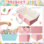 Tuanse 30 Pcs Basket for Gift Empty DIY Bulk Gift Basket Kit with Handle Kraft Cardboard Tray with 30 Bag 30 Bow Market Tray for Wedding Party, Pastel, 9.8 x 6.7 x 4.3 in - Image 2