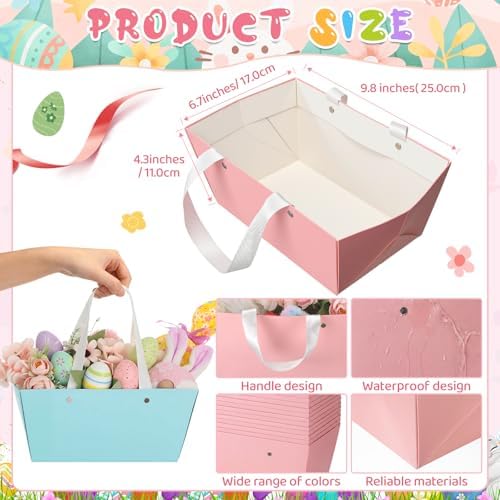 Tuanse 30 Pcs Basket for Gift Empty DIY Bulk Gift Basket Kit with Handle Kraft Cardboard Tray with 30 Bag 30 Bow Market Tray for Wedding Party, Pastel, 9.8 x 6.7 x 4.3 in - Image 2