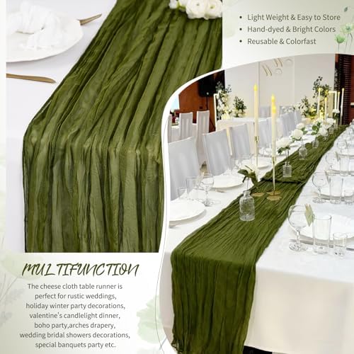 Showgeous 20 Pack Olive Green Cheesecloth Table Runner, 17 x 108 Inches - Image 5