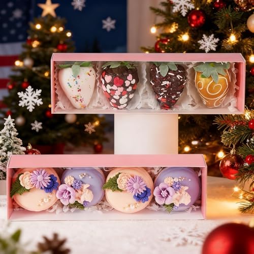 TEMLQPACK 50Pack Pink Chocolate Covered Strawberry Box for 4, Macaron boxes, Long Treat Box for Truffles, Cookies, Ores, Chocolate Cocoa Bombs&Cake Ball Bakery Packaging Supplies - Image 5