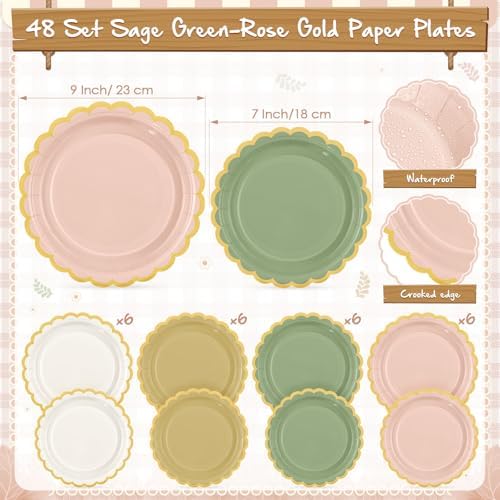 Mimorou 342 Pcs Sage Green and Pink Party Supplies Plates Napkins Cups - Image 3