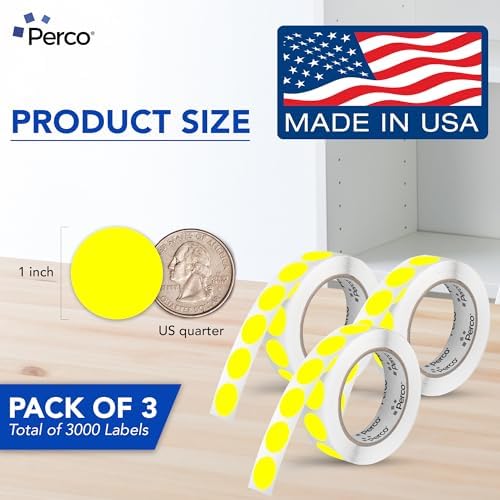 Perco Neon Yellow Perforated Round Circle Dot Sticker 1-Inch Labels — 3 Rolls, 3,000 Stickers — Price Stickers, Notes & Reminder Labels, High Visibility, Strong Adhesive—Made in USA - Image 2