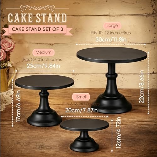 3 PCS Black Round Cake Stand Set, Multi Size Metal Cupcake Holders Stand for Birthday Wedding Banquets, Pastry Display Holders for Holiday Party Dessert Display Table Decor (8"/10"/12" Plate) - Image 2
