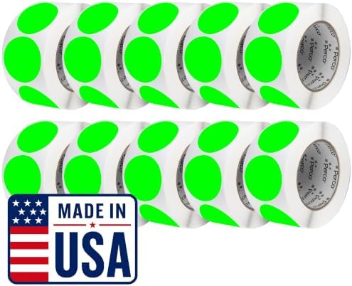 Perco Neon Green Perforated Round Circle Dot Sticker 3-Inch Labels — 10 Rolls, 5,000 Stickers—Available, Ready & Promo Signage, High Visibility, Strong Adhesive —Made in USA by Perco