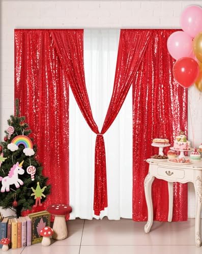 Eternal Beauty Red Sequin Backdrop Curtains, 4 Panels 2x8FT - Image 4