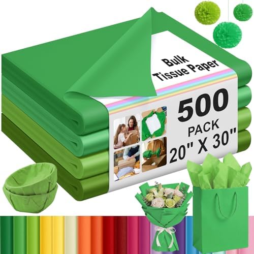 500 Sheets Green Tissue Paper Bulk 20 x 30 Inch for Football Fall Gift Bag by Qilery