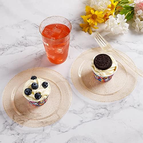 Goodluck 120Pcs 7" Round Gold Glitter Dessert Plates - Image 3