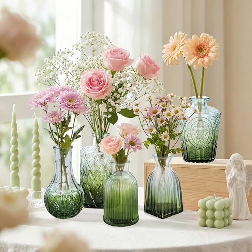 17Pack Glass Bud Vases in Bulk Dark Green Small Mini Vase for Flowers - Image 3