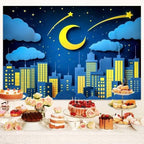 8 x 6 ft Moon Stars Clouds Backdrop Super City Cartoon Paper Cut Hero Photography Backdrop Skyscraper Urban Light Girl Boy Birthday Baby Shower Party Photo Studio Props - Image 6
