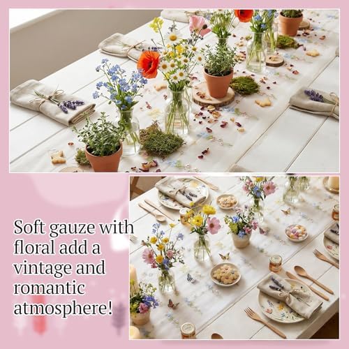 Lounsweer Apricot Wildflower Table Runner 10ft Embroidery Tulle - Image 4