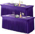 Wish Care 2 Pack Dark Purple Spandex Table Clothes for 4 Foot Rectangle Tables, 4FT Wrinkle Free Fitted Tablecloths Ruffles Design Table Cover for Party, Banquet, Wedding and Events by WishCare