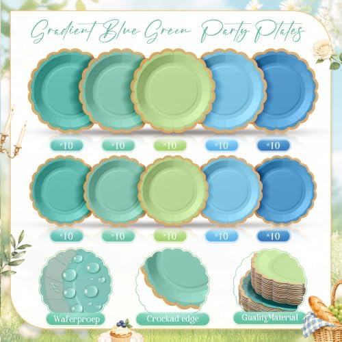Zhehao 150 Pcs Blue Green Paper Plates Napkins Serves 50 - Image 4