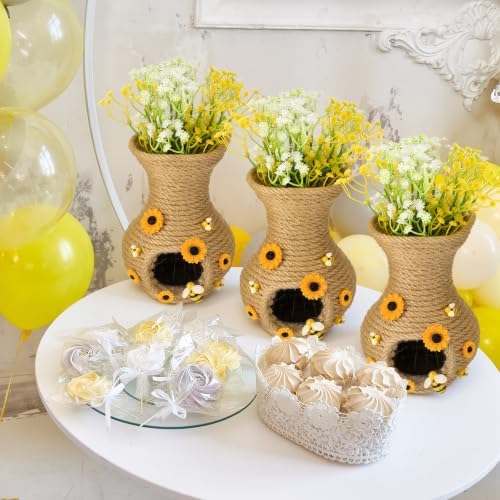 Novabright 3 Set 6 Inch Bee Hive Vase with Artificial Flowers Jute Rope - Image 6