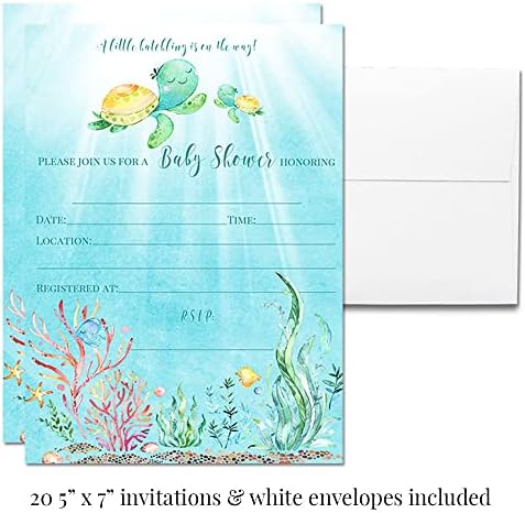 Amanda Creation Sea Turtle Baby Shower Bundle for 20, Little Hatchling Invitations, Diaper Raffle, Book Request Cards, Stickers & Labels - Image 4