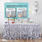 Grey Silver Table Skirt 6ft. Double Organza Two Trims Party Tutu Table Skirt! Rustic Wedding Decorations, Chanel Party, Graduation, Elephant Baby Shower. Table Skirts for Rectangle Tables 6ft - Image 2