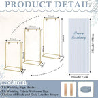 Striped Happy Birthday Sign Stand with Linen Ribbon, Blue - Image 6