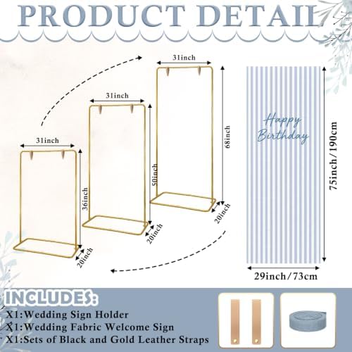 Striped Happy Birthday Sign Stand with Linen Ribbon, Blue - Image 6