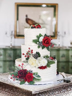 Rinlong 3Pcs Premade Cake Flowers, Red Green Wedding Cake Decor - Image 2