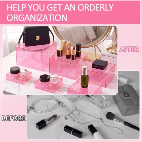 Geelin 8 Pack Acrylic Buffet Display Risers for Food Jewelry,Pink,Flat - Image 6