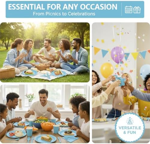 Nihaoya 700PC Blue Disposable Paper Plate set Party Supplies for 100 - Image 4