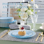 Lullaby 60PCS Light Blue Scalloped Plastic Plates with Gold Rim for Party - Image 5