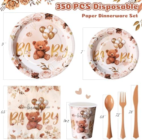 FillTouch 350 Pcs Bear Disposable Plates, Fall Baby Shower Tableware Set - Image 2