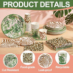 Domensi 220 Pcs Jungle Safari Animal Party Supplies Serves 40 Guest Safari Theme Tableware Set Disposable Wild Animal Print Paper Plate Cup and Napkin for Jungle Baby Shower Birthday Party Decoration - Image 3