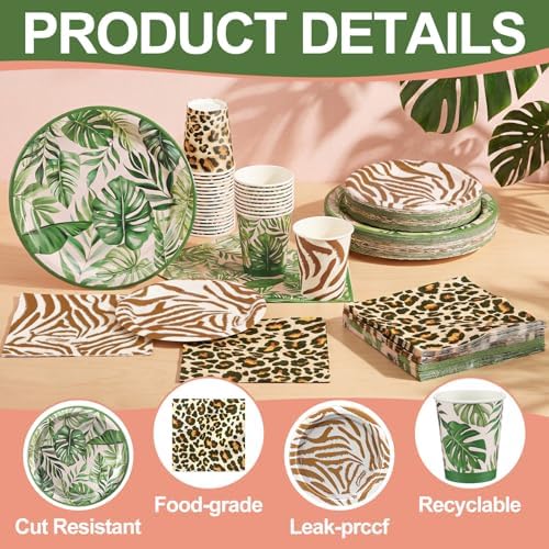 Domensi 220 Pcs Jungle Safari Animal Party Supplies Serves 40 Guest Safari Theme Tableware Set Disposable Wild Animal Print Paper Plate Cup and Napkin for Jungle Baby Shower Birthday Party Decoration - Image 3