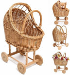 Vintage Wicker Baby Carriage Decor，Woven Rattan Stroller Flower Basket Cart for Wedding Centerpieces, Baby Shower Party Supplies & Nursery Floral Arrangement Props Floral Rustic Home Decor by Unknown