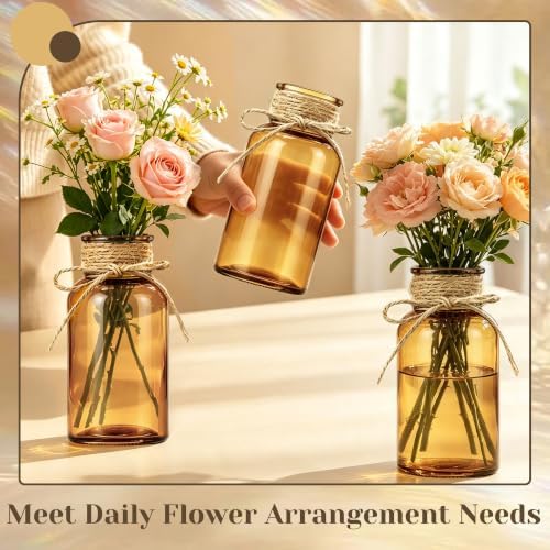 Mason Jar Glass Vases 6 Pack, Amber Flower Vase for Centerpieces - Image 4