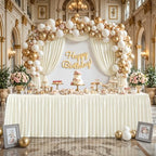 17ft Length Satin Ivory Table Skirt Rectangle Tables, Wrinkle Resistant Ruffle Table Skirting Glitter Teacher Desk Cover Skirt for Dorm Office Birthday Party Wedding Buffet Displays Trade Shows - Image 5