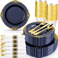 Nervure 350Pcs Blue Plastic Plates, Disposable Dinnerware Set for 50 Guests by Nervure