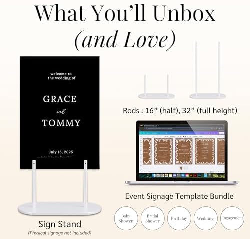 White Wedding Welcome Sign Stand with Holder - Elegant Metal Easel Display for Seating Chart, Reception Signs, Welcome Board - 30+ Customizable designs for Baby, Bridal Shower - Versatile Party Sign Holder - Image 2