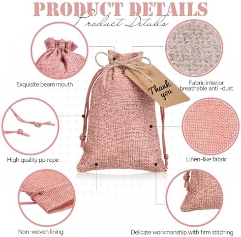 Woanger 100 Pcs Drawstring Burlap Gift Bags 4x6'' with Tags, Brown Pink Mix - Image 2