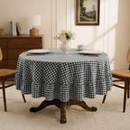 Romanstile Gingham Ruffled Round Tablecloth, 70 Inch, Black - Image 3