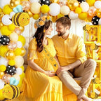 Party Inspo Bee Baby Shower Decorations, Bumble Bee Baby Shower Decor, A Little Honey is On The Way Backdrop Balloon Banner Tablecloth Cake Cupcake Topper Box Sash Cutouts - Image 6