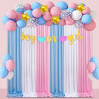 Baby Shower Backdrop Curtain 15ftx7ft - Blue Pink Wrinkle Free Satin Drapes by SoarDream
