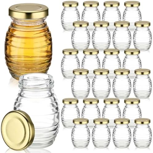 Baderke 24 Pcs 3.4 oz Mini Honey Jars Party Favors, Small Glass Honey Jar with Lids Empty Glass Jars for Baby Shower Wedding Bridal Shower and Birthday Party Favors by Baderke