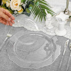 Liacere 150PCS Clear Silver Plastic Plates & Disposable Silver Plastic Silverware with Glitter Bamboo Handle Cutlery-Baroque Clear Disposable Plates for Wedding & Party & Summer - Image 5