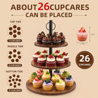 Wooden Cupcake Stand 2 Pack, Large Cupcake Tower Stand for 50 Cupcakes, 3 Tiered Wooden Serving Trays Stand, Soporte Para Cupcakes, Dessert Table Display - Image 2